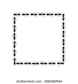 Black ants square border. Ants forming rectangular shape isolated in white background. Vector illustration