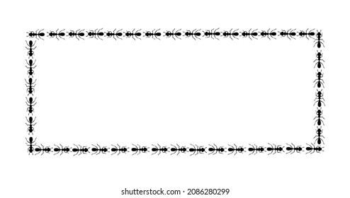 Black ants square border. Ants forming rectangular shape isolated in white background. Vector illustration