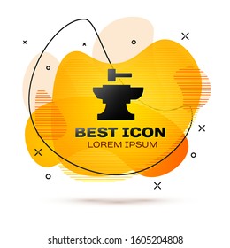 Black Anvil for blacksmithing and hammer icon isolated on white background. Metal forging. Forge tool. Abstract banner with liquid shapes. Vector Illustration