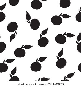 Black apple fruit background. Seamless autumn harvest vector pattern.