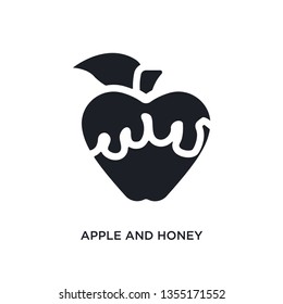 black apple and honey isolated vector icon. simple element illustration from religion concept vector icons. apple and honey editable logo symbol design on white background. can be use for web and