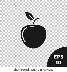 Black Apple icon isolated on transparent background. Fruit with leaf symbol.  Vector Illustration