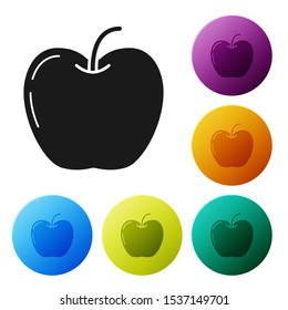 Black Apple icon isolated on white background. Fruit with leaf symbol. Set icons colorful circle buttons. Vector Illustration