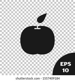 Black Apple icon isolated on transparent background. Fruit with leaf symbol.  Vector Illustration