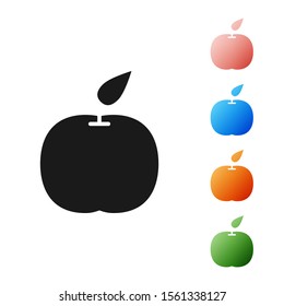 Black Apple icon isolated on white background. Fruit with leaf symbol. Set icons colorful. Vector Illustration