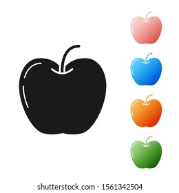 Black Apple icon isolated on white background. Fruit with leaf symbol. Set icons colorful. Vector Illustration