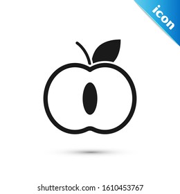 Black Apple icon isolated on white background. Fruit with leaf symbol.  Vector Illustration