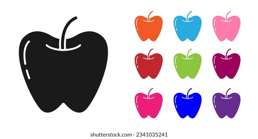 Black Apple icon isolated on white background. Fruit with leaf symbol. Set icons colorful. Vector