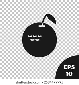 Black Apple icon isolated on transparent background. Fruit with leaf symbol.  Vector