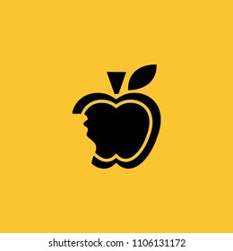 Black Apple Icon on Yellow Background