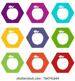 Black apple icon set many color hexahedron isolated on white vector illustration
