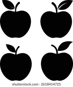 Black Apple Icon Vector Illustration, Fruit Design with Leaf.