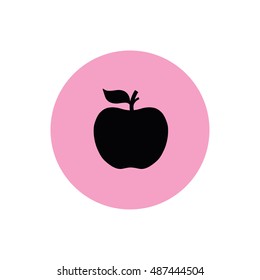 Black apple icon vector illustration. Pink button. Pink circle