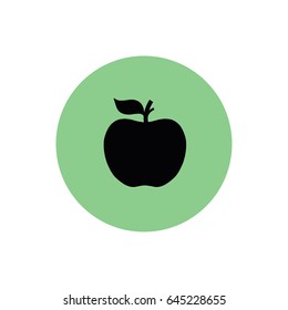 Black apple icon vector illustration. Green button. Green circle