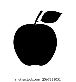 black apple with a leaf vector icon on a white background