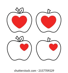 Black Apple Outline Shape With Red Solid Heart Center 