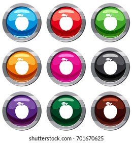 Black apple set icon isolated on white. 9 icon collection vector illustration