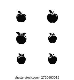 Preto maçã silhueta vetor ícone conjunto mínimo de símbolos de frutas design plano isolado no fundo branco