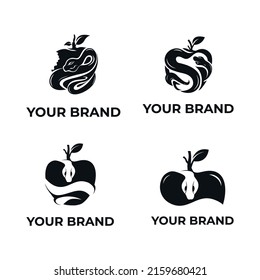 black apple with snake logo design template for your brand