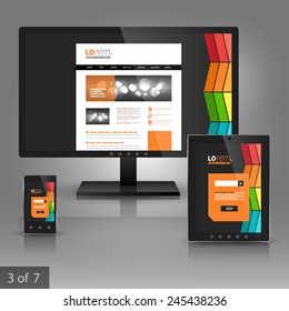 Black application template design for corporate identity with color square elements. Stationery set