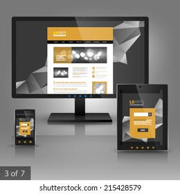Black application template design for gadgets with origami elements. Elements of stationery.