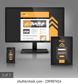 Black application template design for gadgets with yellow arrow. Elements of stationery.