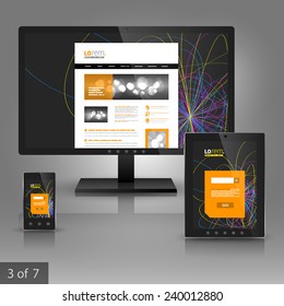 Black application template design for gadgets with art color lines. Elements of stationery.