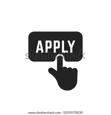 black apply button with forefinger. flat simple style trend modern logotype graphic design isolated on white background. concept of web site registration for followers or members and business enter