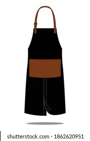 Black Apron Design With Neck Strap And Pocket Leather, Split Leg So You Can Move With Ease Vector.