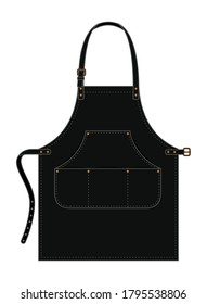 Black Apron With Multi Pocket, Adjustable Belt Strap Design On White Background, Vector File.