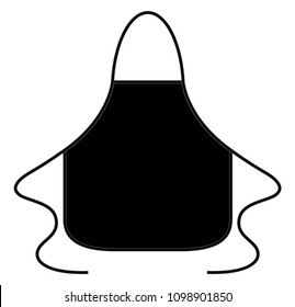 Black Apron With Neck Strap And Same Rope On White Background, Vector File.