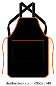 Black Apron with Pocket and Orange Edge Design on White Background, Vector File.