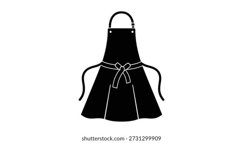 Um avental preto, apresentado em estilo silhueta arrojado, é ideal para uso na cozinha.