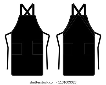 Black Apron Vector For Template.Front And Back Views.