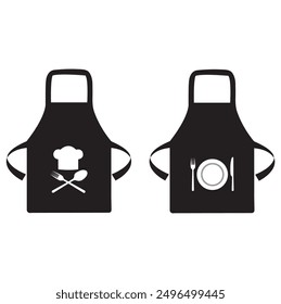 Black aprons with kitchen utensils draws on them isolated on a white background 