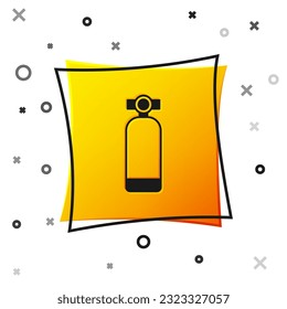 Black Aqualung icon isolated on white background. Oxygen tank for diver. Diving equipment. Extreme sport. Diving underwater equipment. Yellow square button. Vector