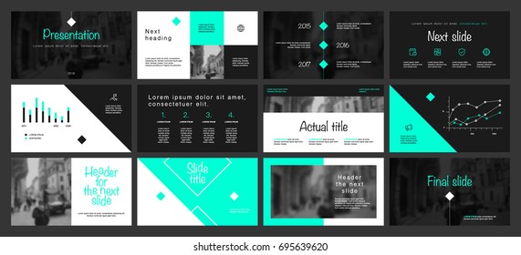 Black and Aquamarine elements on a white background. This template is the best as a business presentation, corporate report, used in marketing and advertising, the annual report, flyer and banner