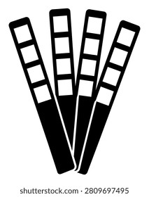 Black aquarium water test strips with multiple reagent pads silhouette icon isolated on a white background.