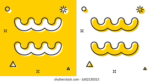 Black Aquarius zodiac sign icon isolated on yellow and white background. Astrological horoscope collection. Random dynamic shapes. Vector Illustration