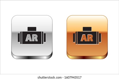 Black Ar, augmented reality icon isolated on white background. Silver-gold square button. Vector Illustration