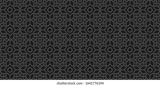 Black arabic background, islamic pattern,carved style.Monochrome  arabian wallpaper. Geometric ornament  3d style vector. Texture east traditional motif