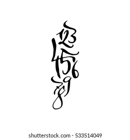 Black arabic style hand drawn high quality calligraphy poster with numbers. Isolated on white background