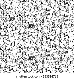 Black arabic style hand drawn high quality calligraphy seamless pattern with ukrainian native alphabet letters in scoropys calligraphic style. Isolated on white background