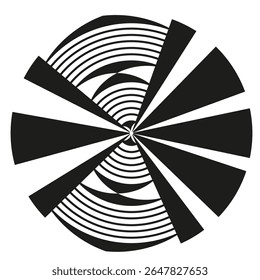 Ícone de arco preto. Forma geométrica abstrata. Figura radial segmentada. Forma de vetor em negrito.