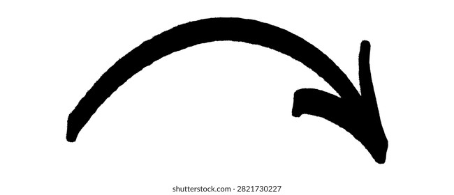 Black arch arrow graffiti pointing doodle features bold hand drawn ink marker stroke and urban street art style. Right direction navigation indicator symbol icon for layout clip art.