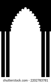 Black arch with columns on white background, flat vector, isolated on white