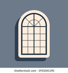 Black Arched window icon isolated on grey background. Long shadow style. Vector Illustration