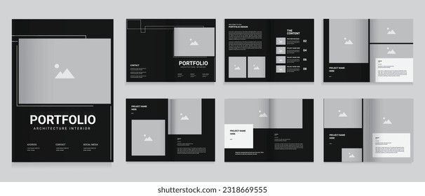 Plantilla de diseño de portafolios interiores y arquitectura negra 