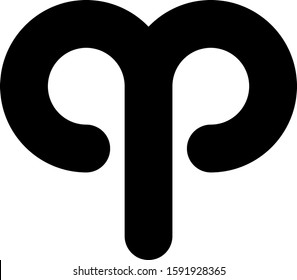 Black Aries zodiac sign icon isolated on white background. Astrological horoscope collection.  Vector Illustration