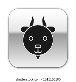 Black Aries zodiac sign icon isolated on white background. Astrological horoscope collection. Silver square button. Vector Illustration